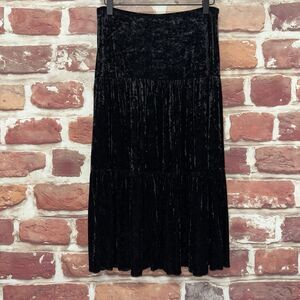 AB Studio Skirt Women's Small Plain Black Velvet Velour Ruffle Pull On